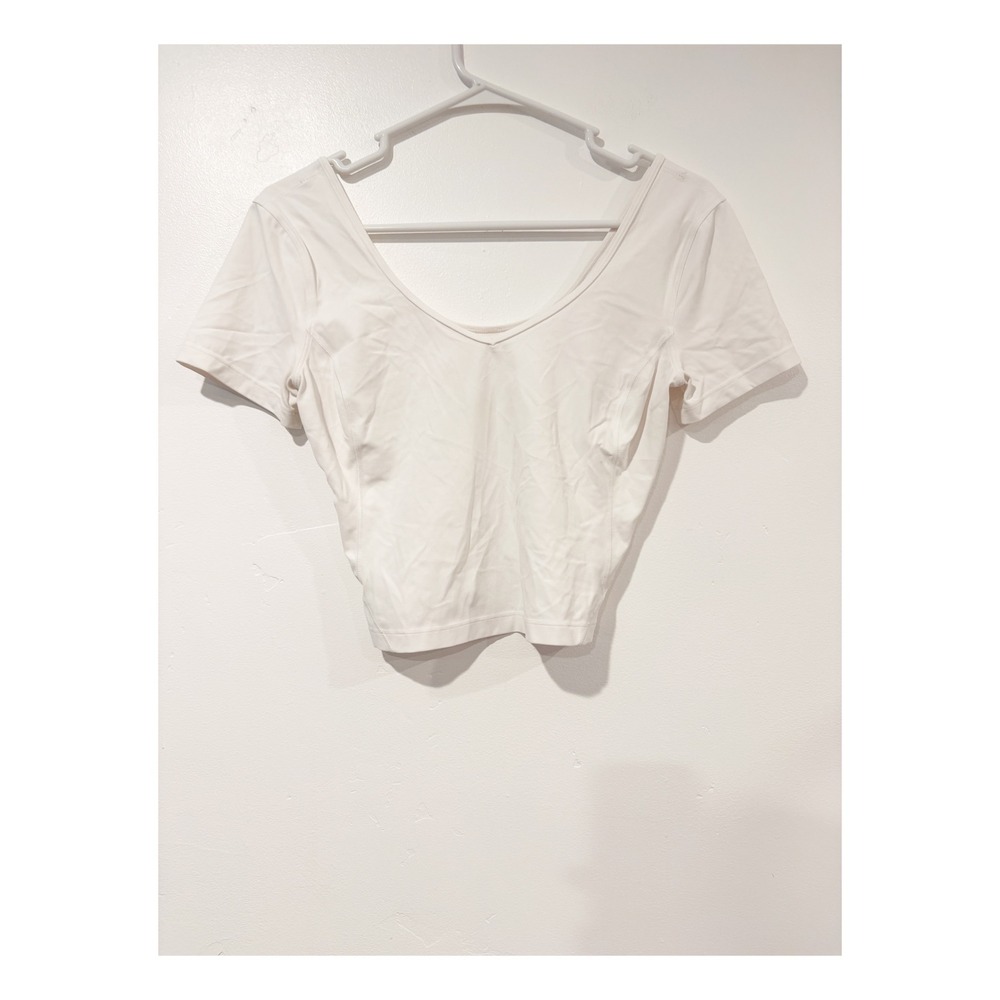 Lululemon Align T-Shirt White Nulu Short Sleeve Crop Top V-Neck Slim Fit Yoga